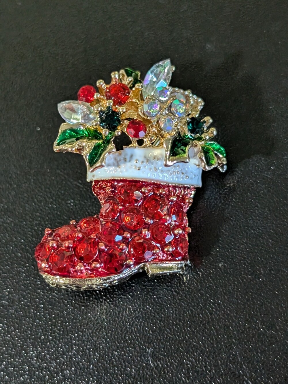 Festive Red Crystal Christmas Stocking Brooch - Women Accessories